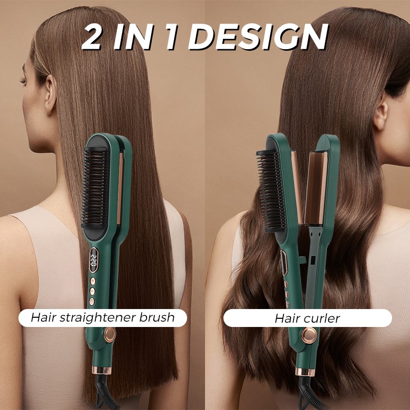 2 in 1 LED Temperature Display Hair Straightener Brush Hair Curler UTRUST